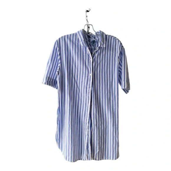 Zara Trafaluc Collection  Blue and White Pin Stripe Linen Long Shirt XS - Picture 1 of 8